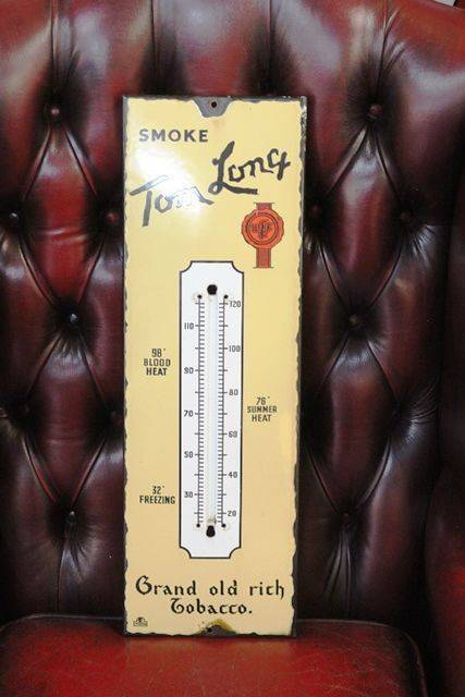 Smoke Tom Long Grand Old Rich Tobacco Enamel Advertising Thermometer