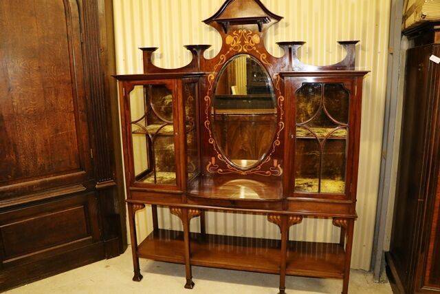 Stunning Art Nouveau Inlaid Parlor Cabinet 