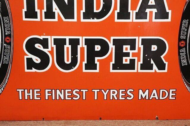 Superb Vintage India Super Tyres Pictorial Enamel Sign 