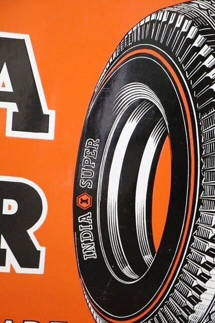 Superb Vintage India Super Tyres Pictorial Enamel Sign 