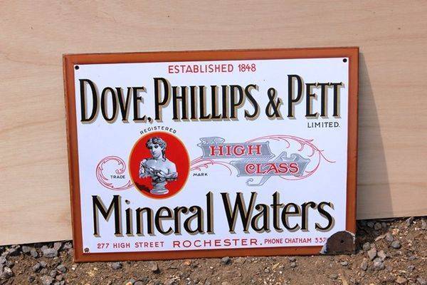 Swan Fountain Dove Phillip and Petts Mineral Water Enamel Sign