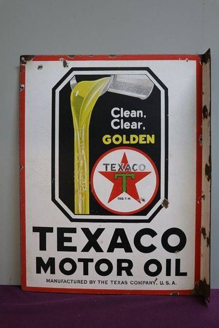 Texaco Motor Oil Doubled Sided Enamel Advertising Sign 