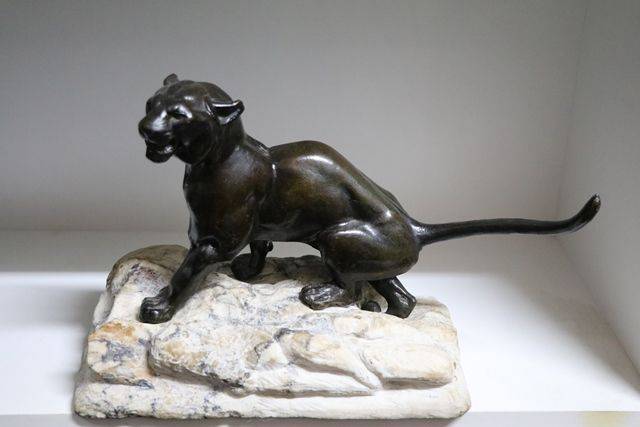 Victorian Bronze Lion on Marble Rock Style Base