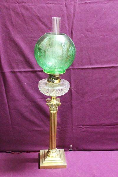 Victorian Oil Lamp With Cut Glass Font + Original Shade