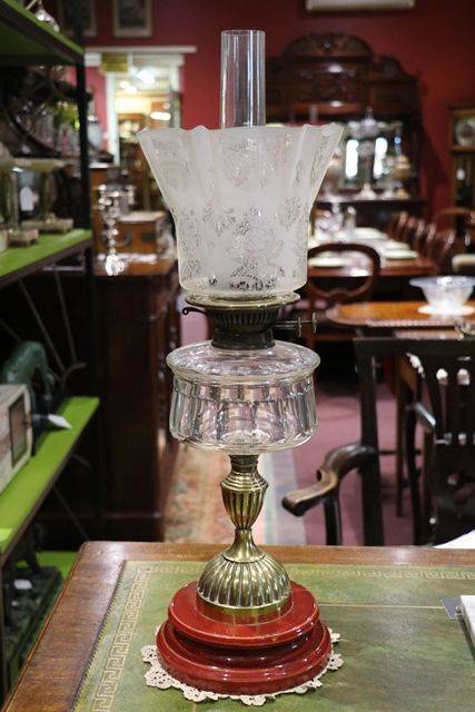 Victorian Oil Lamp Cut Glass Font Original Shade C1900 XXXX