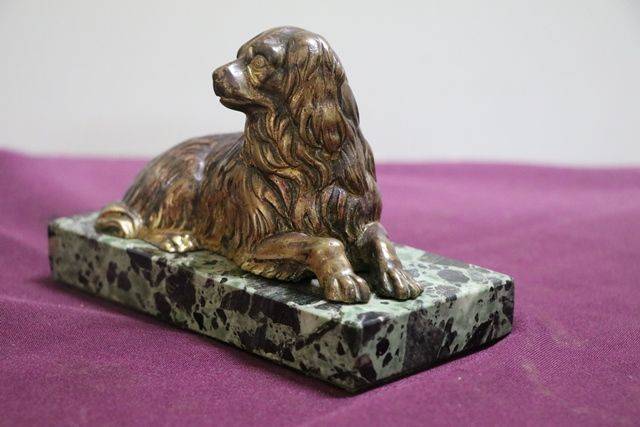 Vintage Bronze Figure of a King Charles Cavalier On a Marble Base 