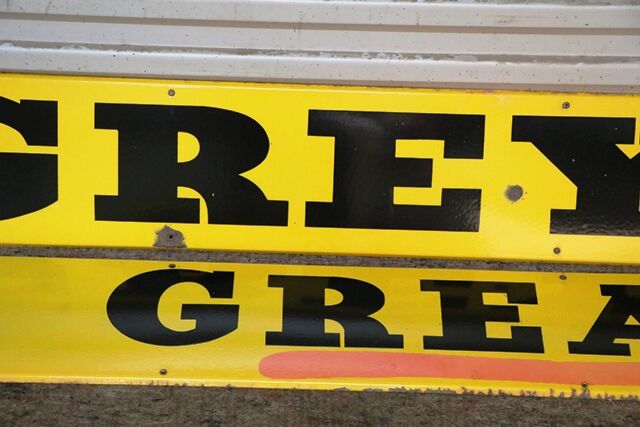 Vintage Greyand39s is Great 2 Piece Enamel Advertising Sign 