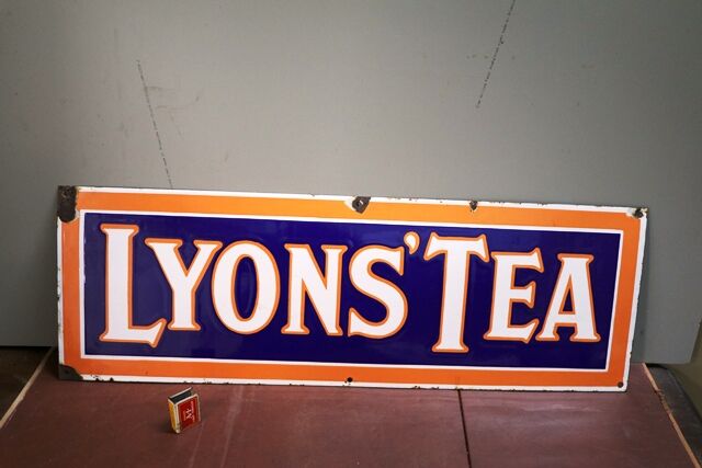 Vintage Lyonsand39 Tea Enamel Advertising Sign 