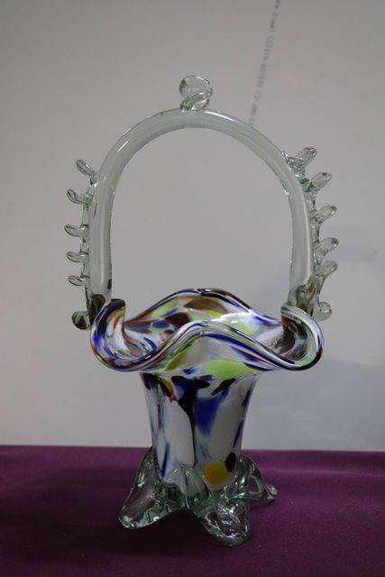 Vintage Murano Multi Colour Glass Basket 