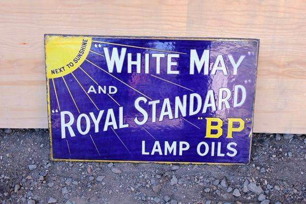 White And May Royal Standard BP Lamp Oil Double Sided Enamel Sign