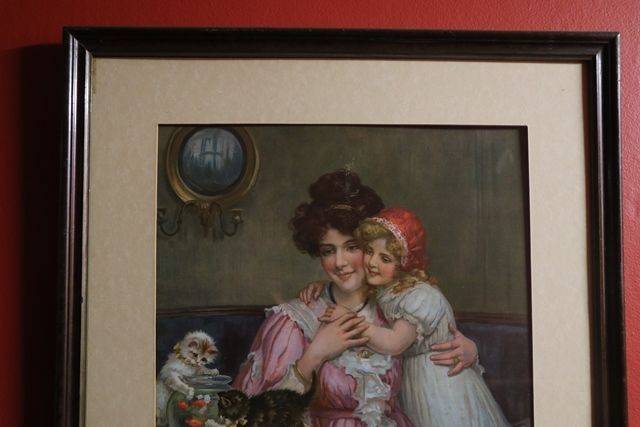 Wonderful Framed Victorian Print  Naughty Kittens Dated 1908  