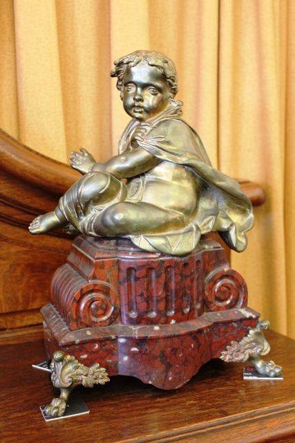 Wonderful Pair Of 19th Century Gilt Bronze Cherubs On Rouge Marble And Gilt Mounts