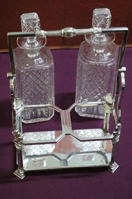 Wonderful Quality C19th Silver Plated 2 Bottle Cut Glass Tantalus 
