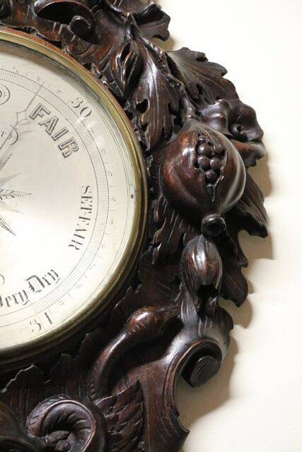 A Very Large Antique profusely carved oak barometer 