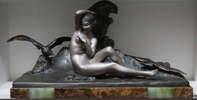 A Wonderful Spelter +amp Marble Group +quotSeasprite+quot By VAN DER VOORDOR