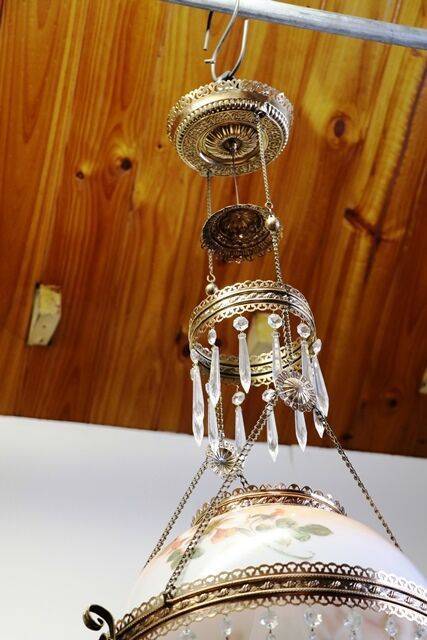 Antique Late C19th Millers Glass Hanging Lamp with Original Shade