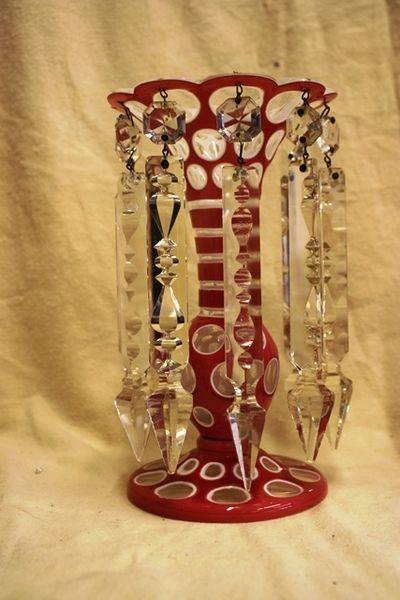 Antique Rare Pr Pink Overlay Glass Luster Vases Arriving Nov