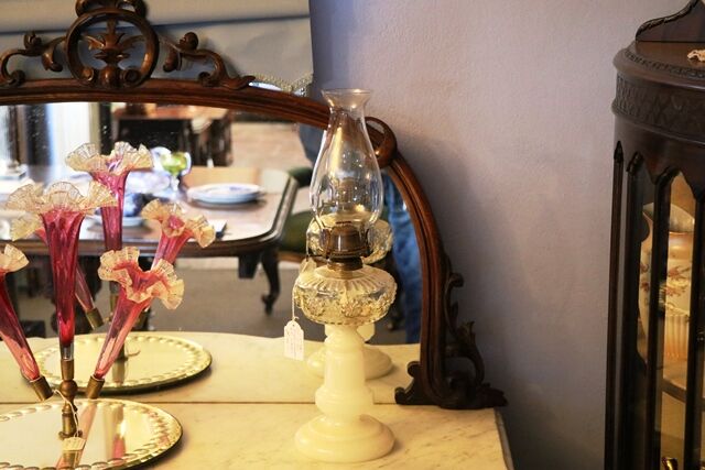 Antique Victorian Small Walnut Marble Top Mirror Back Credenza