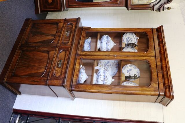 Antique Victorian Walnut 2 Door Round Cornered Bookcase 