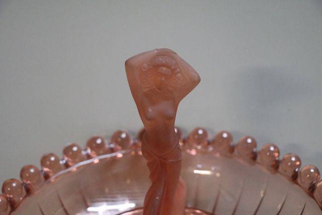 Art Deco 4 Pieces Pink Glass Float Bowl  Mascot Lady 