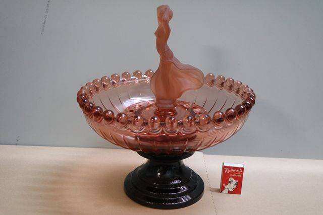 Art Deco 4 Pieces Pink Glass Float Bowl  Mascot Lady 