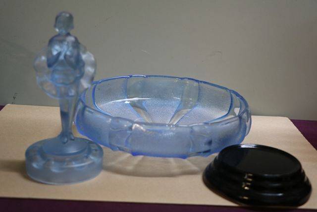 Art Deco Blue Glass Ballerina 3 Pieces Float Bowl  