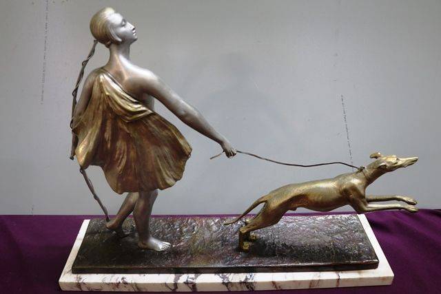 Art Deco Bronze Group of Diana the Huntress 