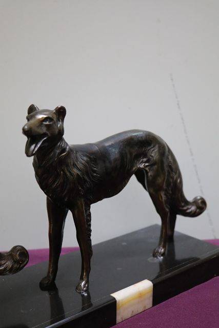 Art Deco Spelter And Marble Pair Of Borzoi Dogs C1930 