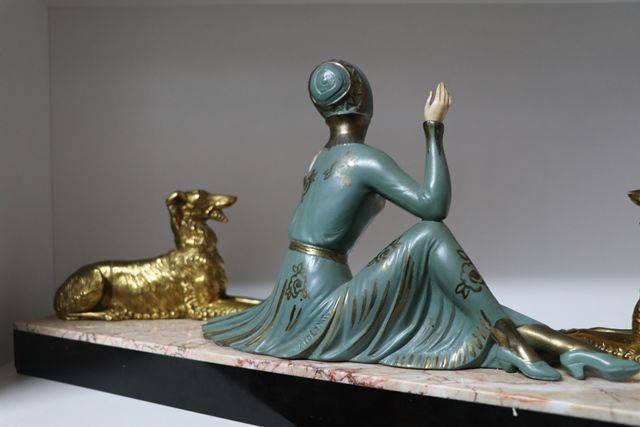 Art Deco Spelter and Ivorine Group  Friends At Rest