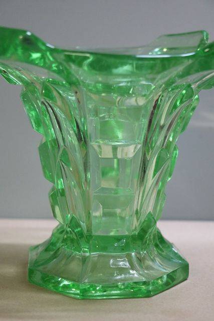 Art Deco Uranium Glass Vase + Organiser  