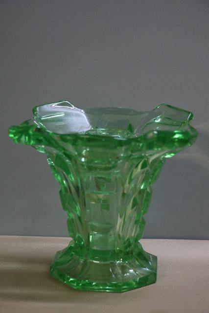 Art Deco Uranium Glass Vase + Organiser  