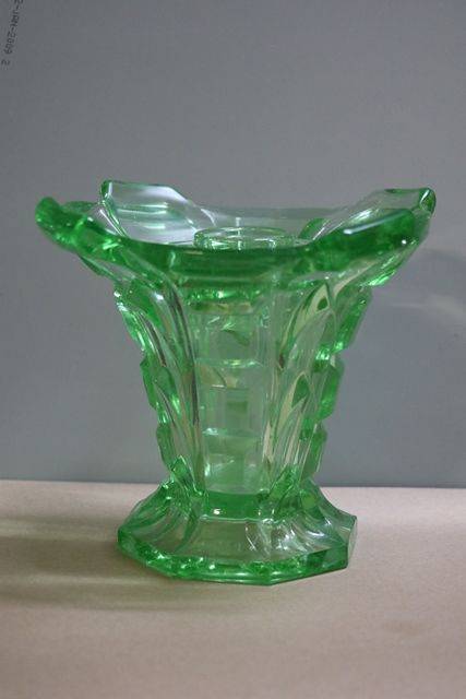 Art Deco Uranium Glass Vase + Organiser  