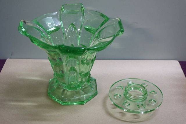 Art Deco Uranium Glass Vase + Organiser  
