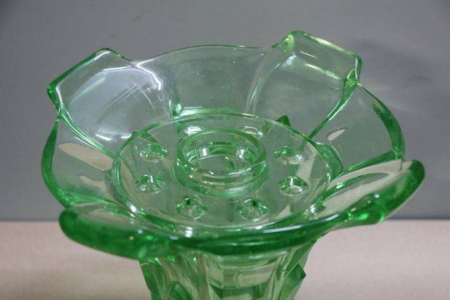 Art Deco Uranium Glass Vase + Organiser  