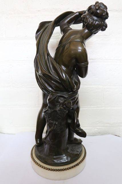 C1790  Pair Of French Bronze Figures On White Carrara Marble Stands 