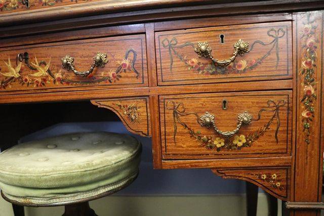 C19th Decorated Satinwood Clyinder  Desk Of Museum Quality  