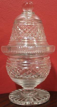 Cut Lead Glass Covered Bowl with Bell Shaped Lid