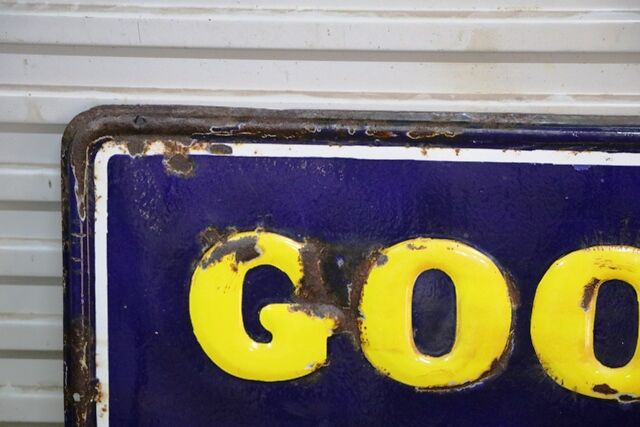 Early Good Year Tyres Embossed Rolled Edge Enamel Sign 