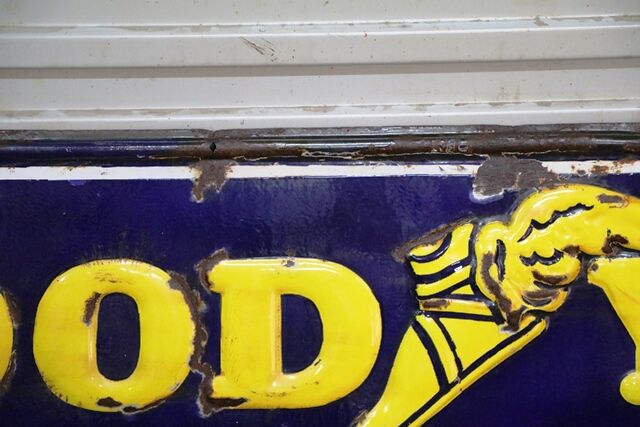 Early Good Year Tyres Embossed Rolled Edge Enamel Sign 