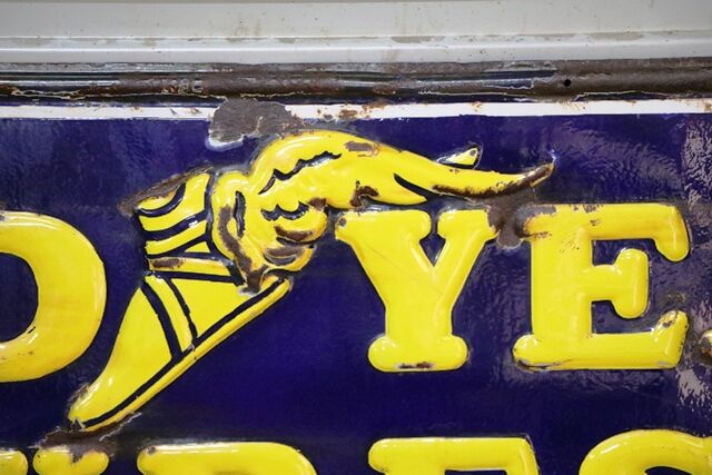 Early Good Year Tyres Embossed Rolled Edge Enamel Sign 