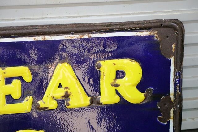 Early Good Year Tyres Embossed Rolled Edge Enamel Sign 