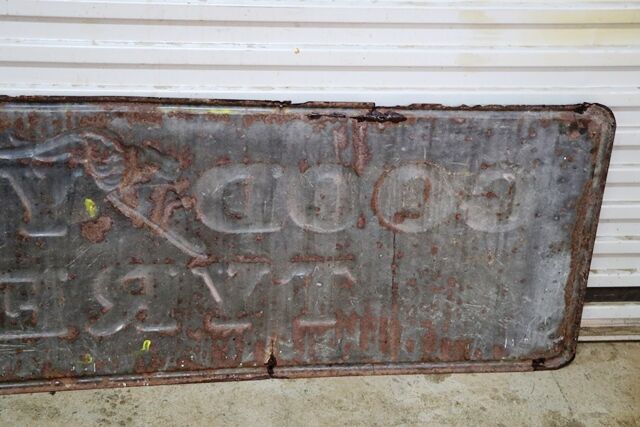 Early Good Year Tyres Embossed Rolled Edge Enamel Sign 