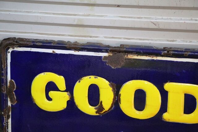 Early Good Year Tyres Embossed Rolled Edge Enamel Sign  