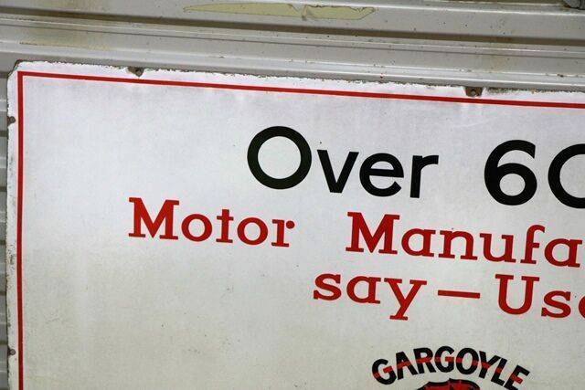 Early Vintage Gargoyle Mobiloil Over 600 Enamel Sign 