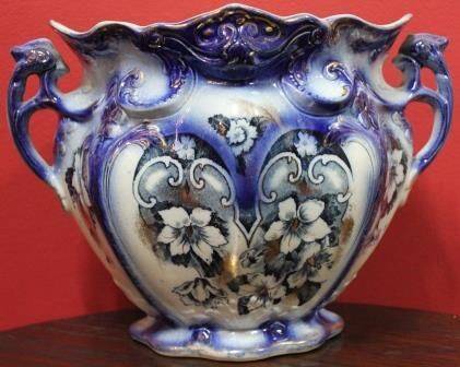 Flow Blue China Jardinier by T Rathbone and Co Newfield Pottery Staff C1912