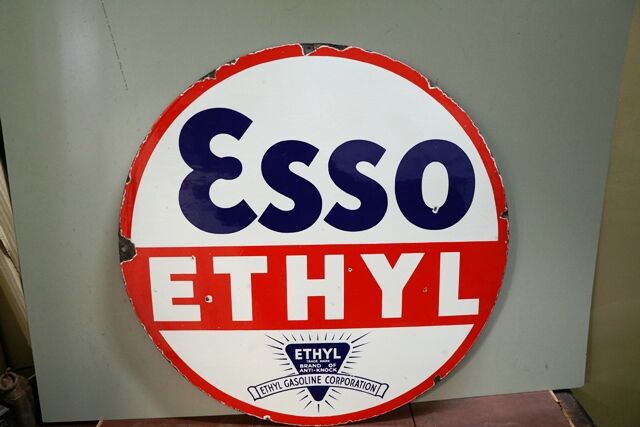 Genuine Vintage ESSO ETHYL Double Sided Enamel Sign 