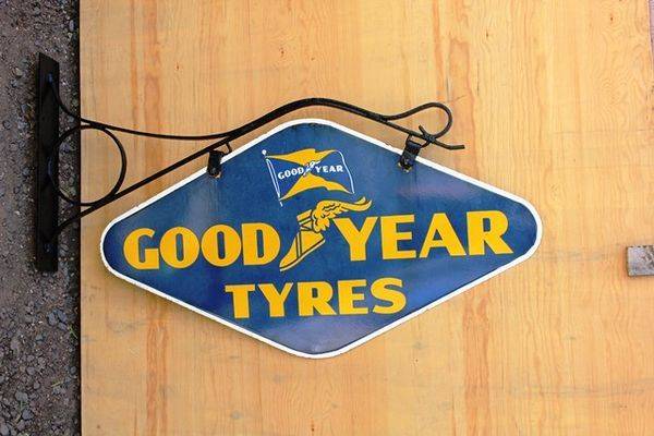 Goodyear Double Sided Enamel Sign With Wrought Iron Bracket