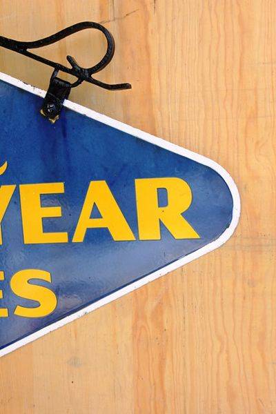 Goodyear Double Sided Enamel Sign With Wrought Iron Bracket