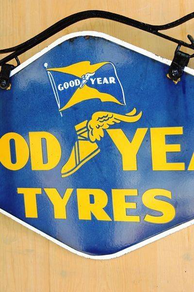 Goodyear Double Sided Enamel Sign With Wrought Iron Bracket