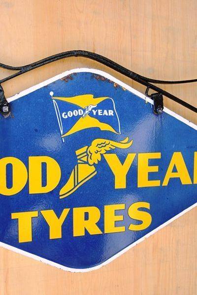 Goodyear Double Sided Enamel Sign With Wrought Iron Bracket